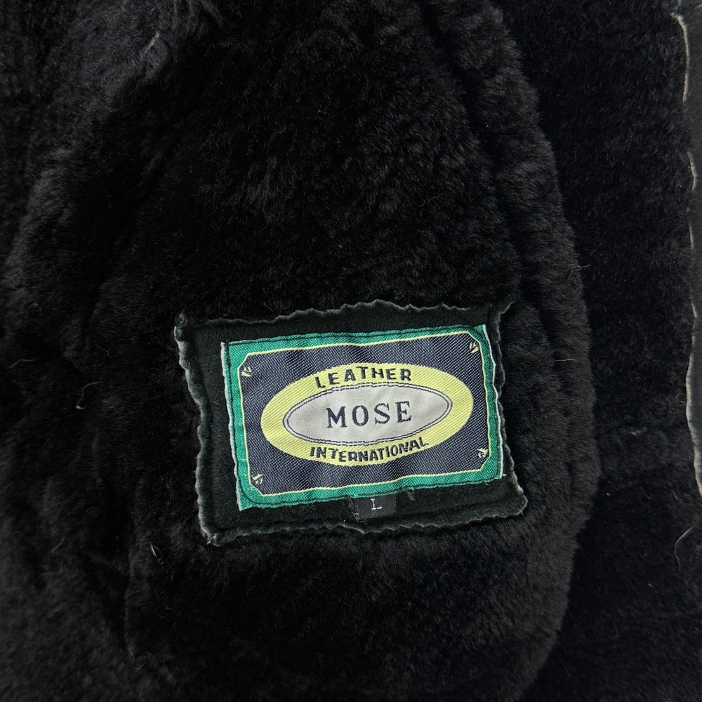 ONHOLD MOSE‎ International B-3 Shearling Bomber Jacket Mens L Black Aviator Hood